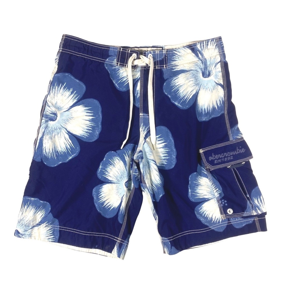 Abercrombie Mens XL Board Shorts Navy Blue Floral Swim Trunks Y2K VTG Surfcore - Picture 7 of 10